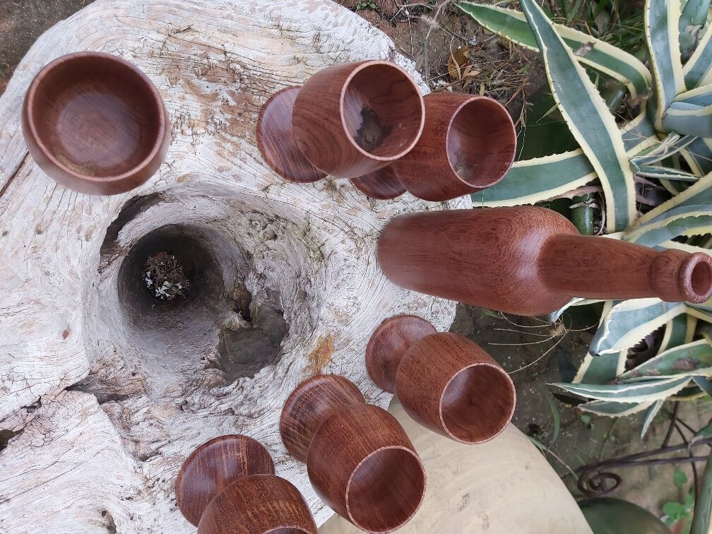 Scandinavian bottle and teak glass service