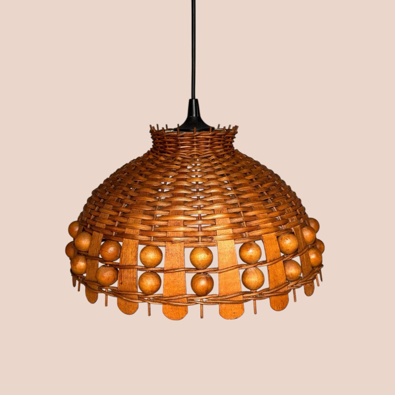 70s woven wicker pendant light
