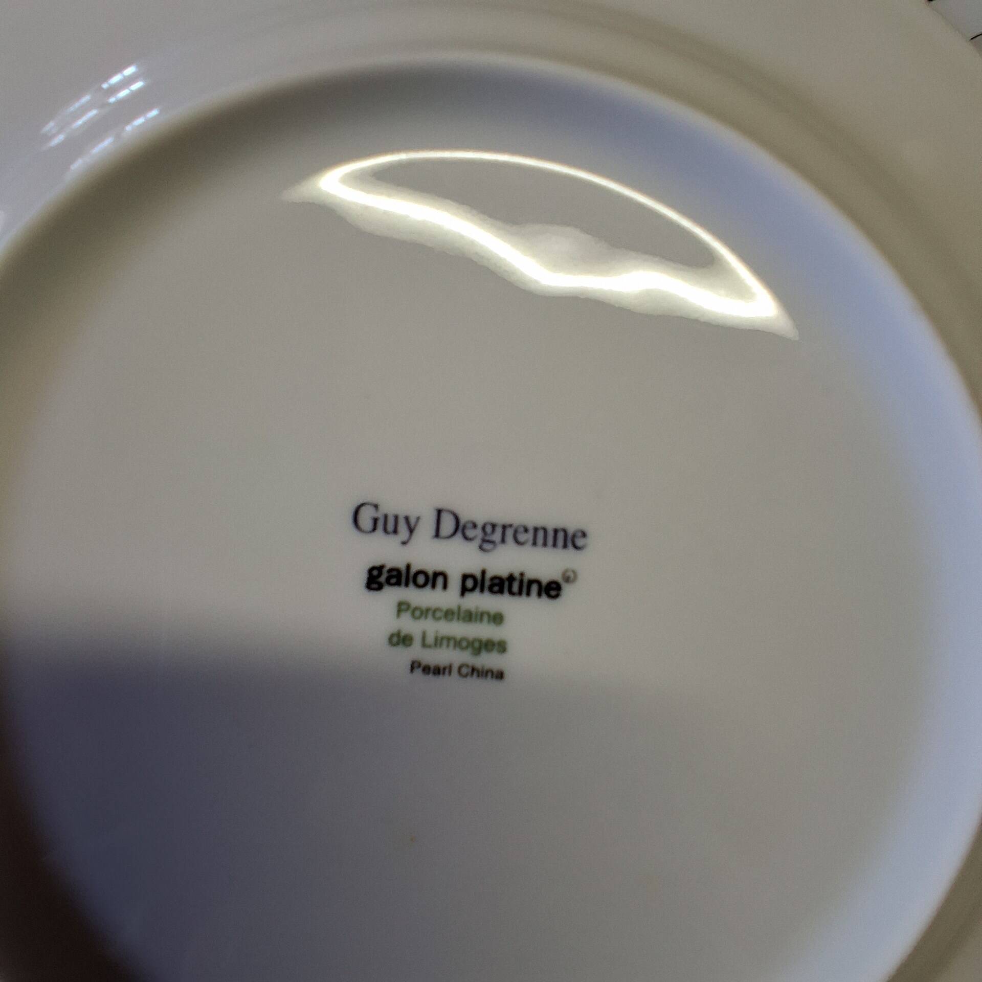 Set of 6 flat plates from Guy Degrène model "Galon Platine" in BE.