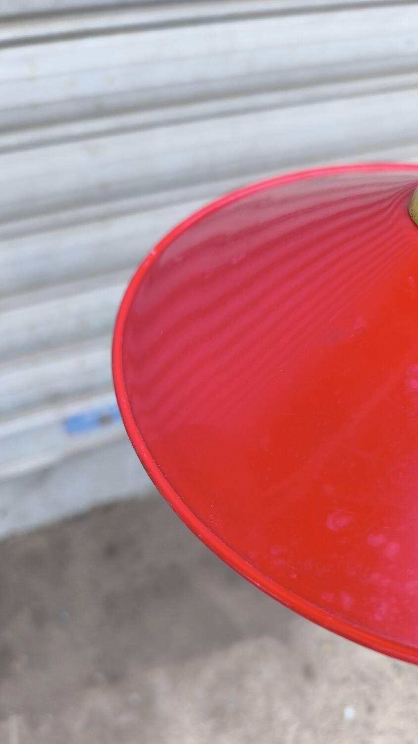 Pair of enamelled sheet metal and glass pendant lights