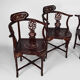 4 Asian armchairs in carved wood and mother-of-pearl inlaid, early twentieth century