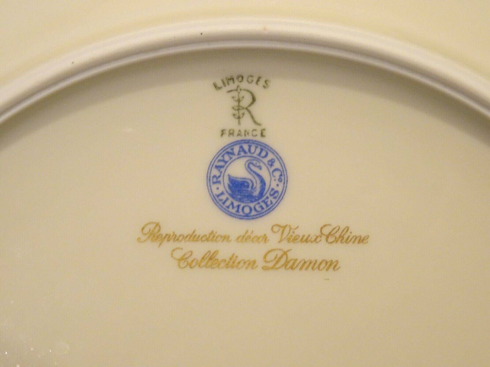 3 Limoges Raynaud porcelain flat plates, Old China Damon decor