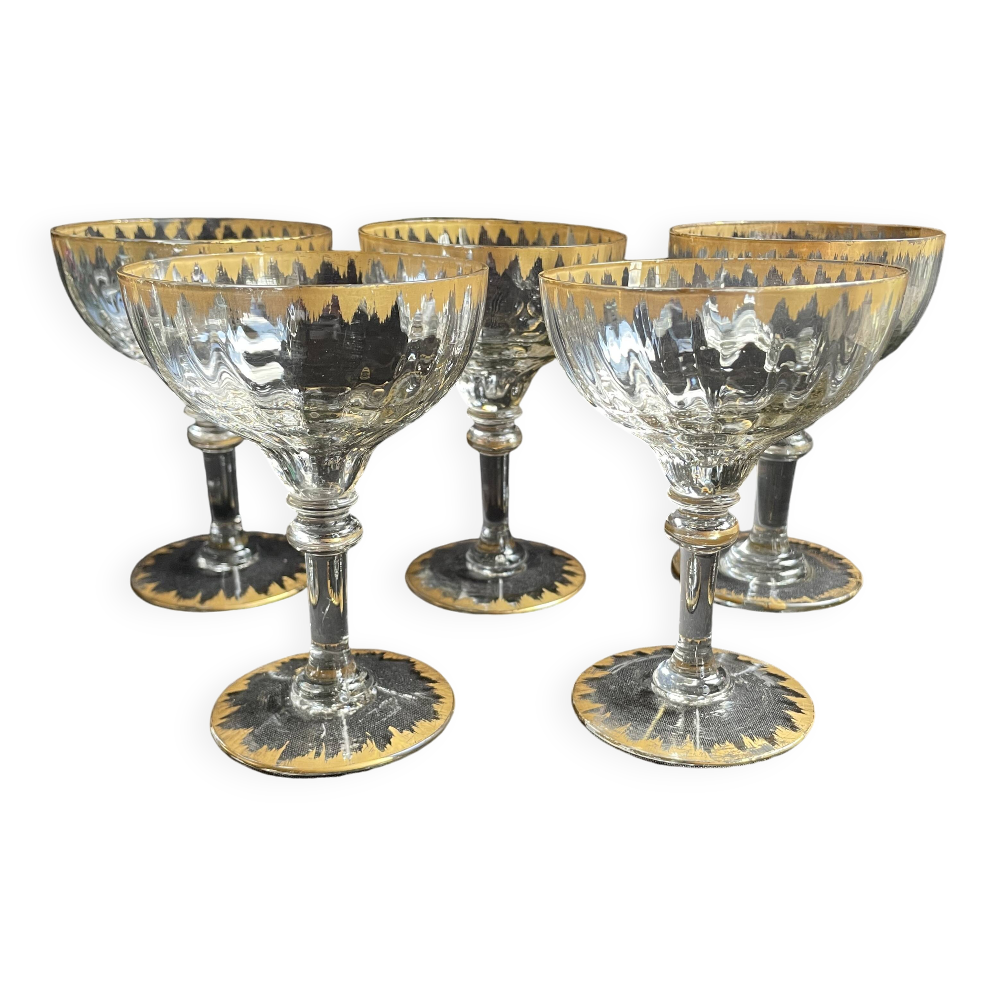 5 Gold Putoisé Champagne Glasses – Legras Pierrefonds 19th Century Service