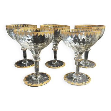 5 Coupes à champagne putoisé or – Legras service Pierrefonds XIXème