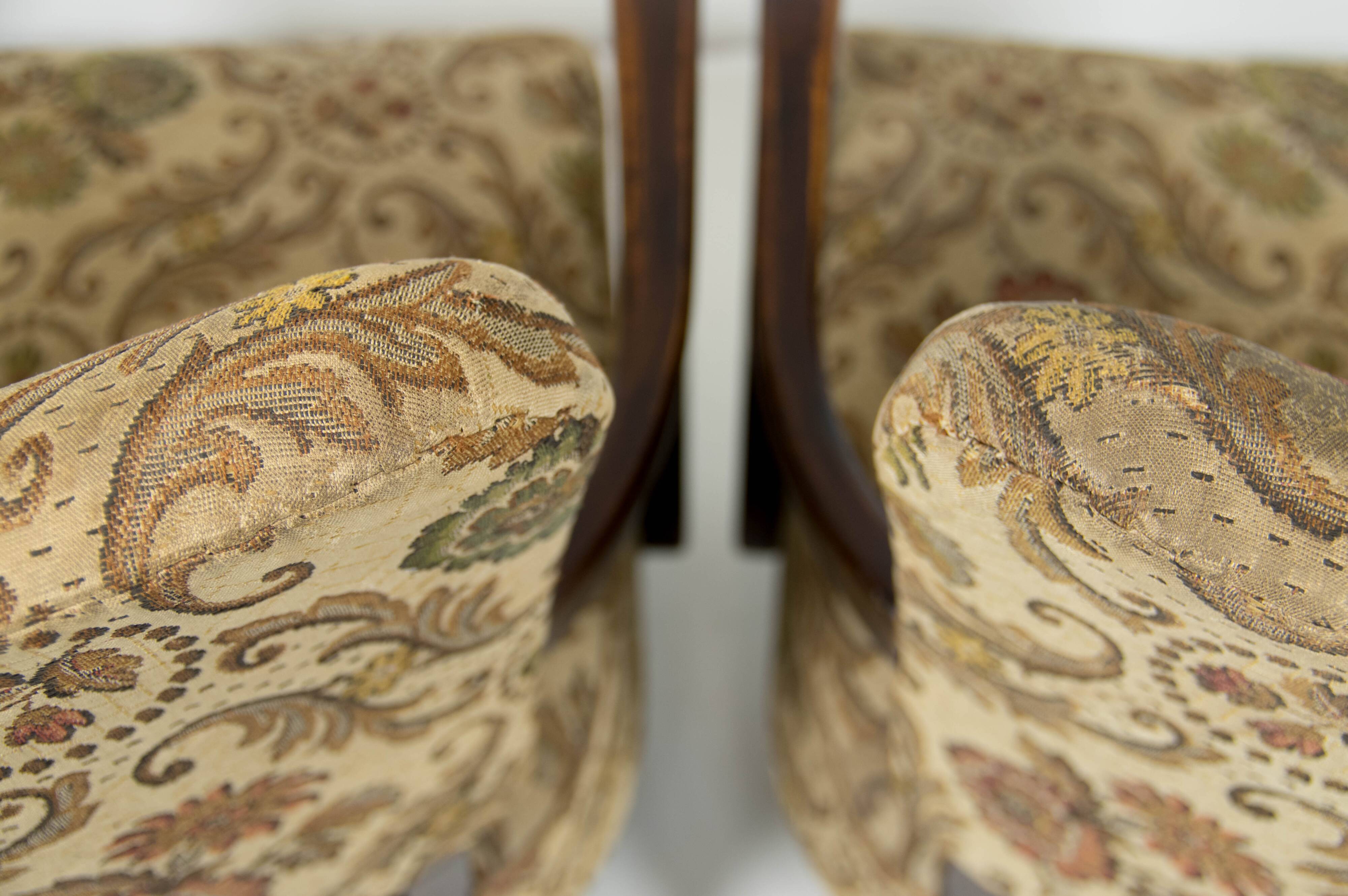 Pair of Art Deco Bentwood Armchairs with Original Floral Upholstery,  1930s