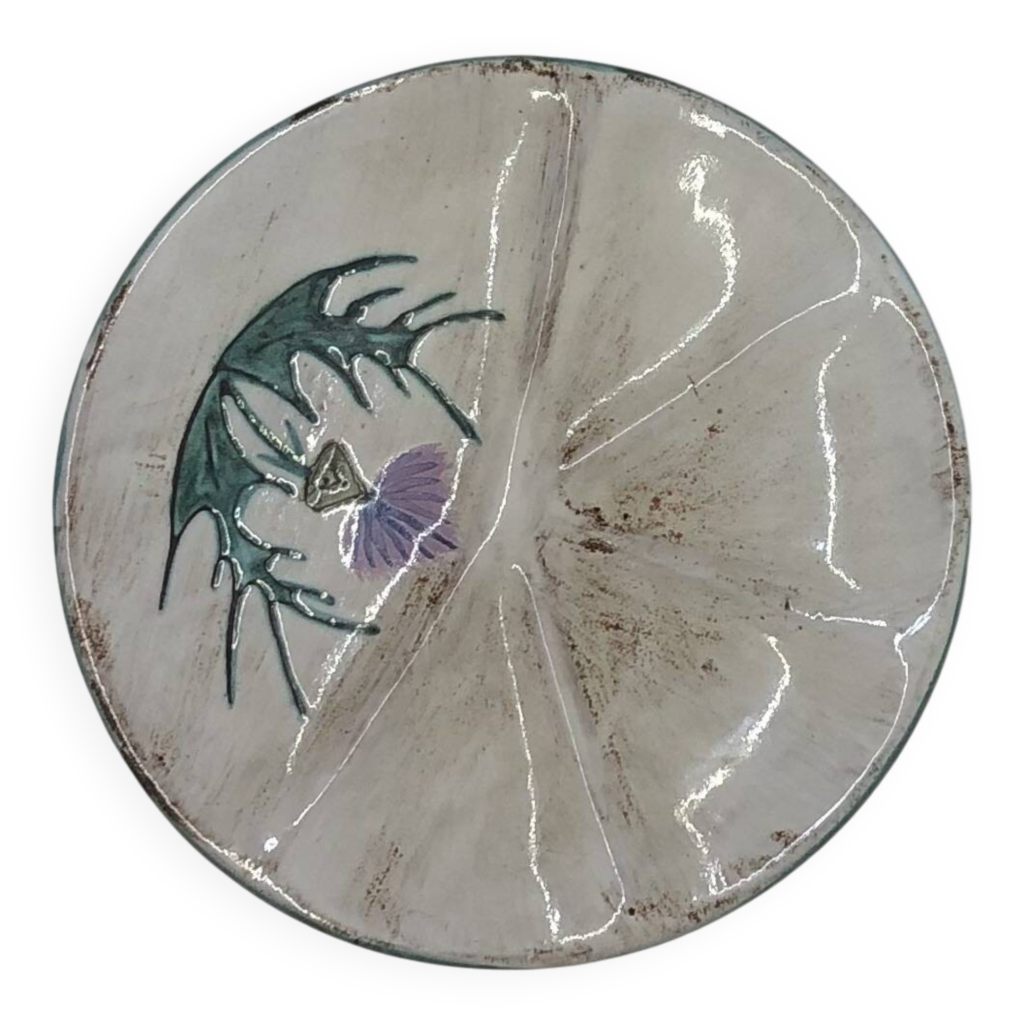 Thistle-themed decorative plate by Daniel Étienne in Vallauris