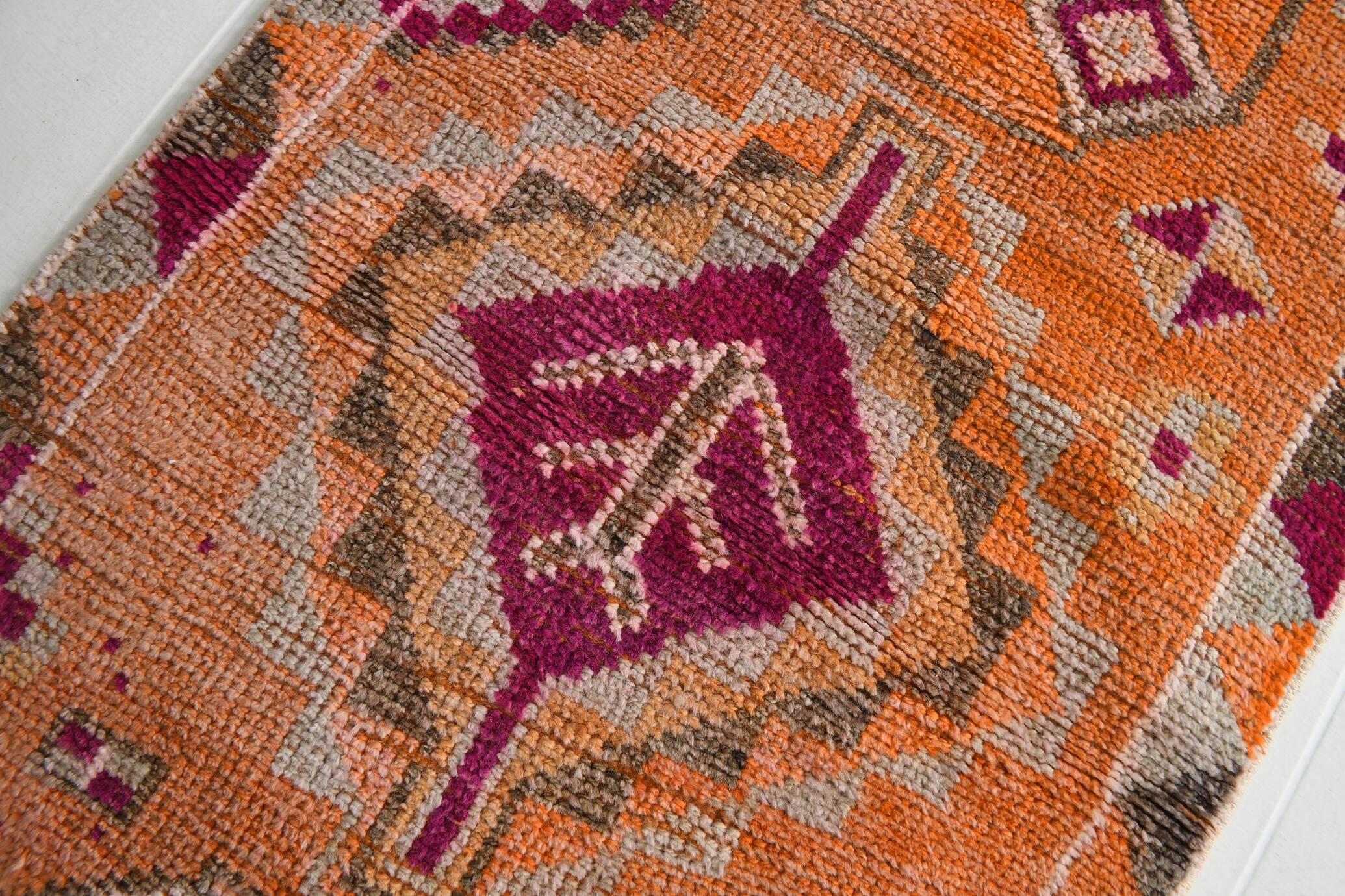 3x11 Pumpkin Orange Vintage Runner Rug, Wool Runner Rug, 77x326Cm