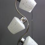 Chrome pendant lamp with 3 white shades 1960s