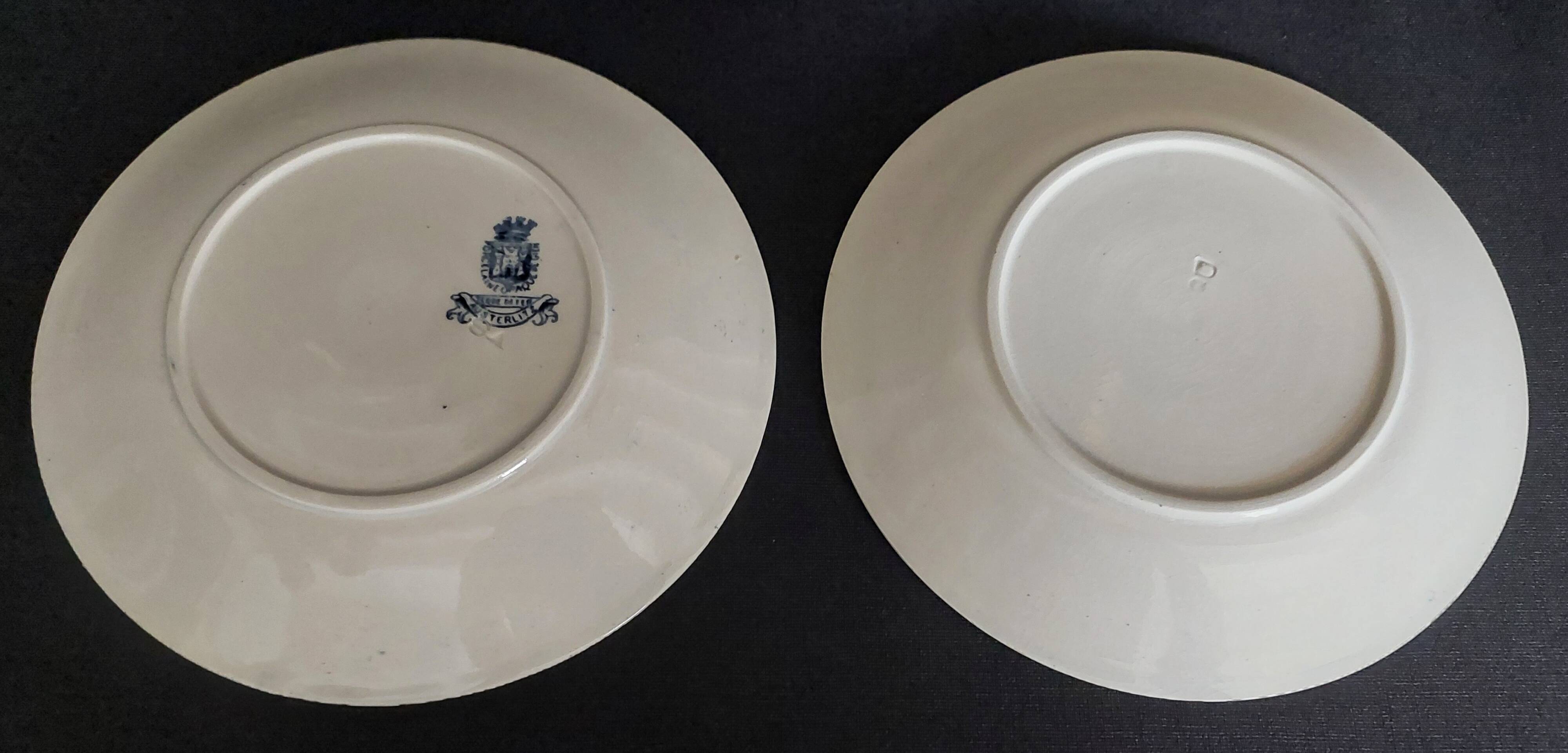 Pair of Gien iron earthenware dessert plates with Austerlitz decor