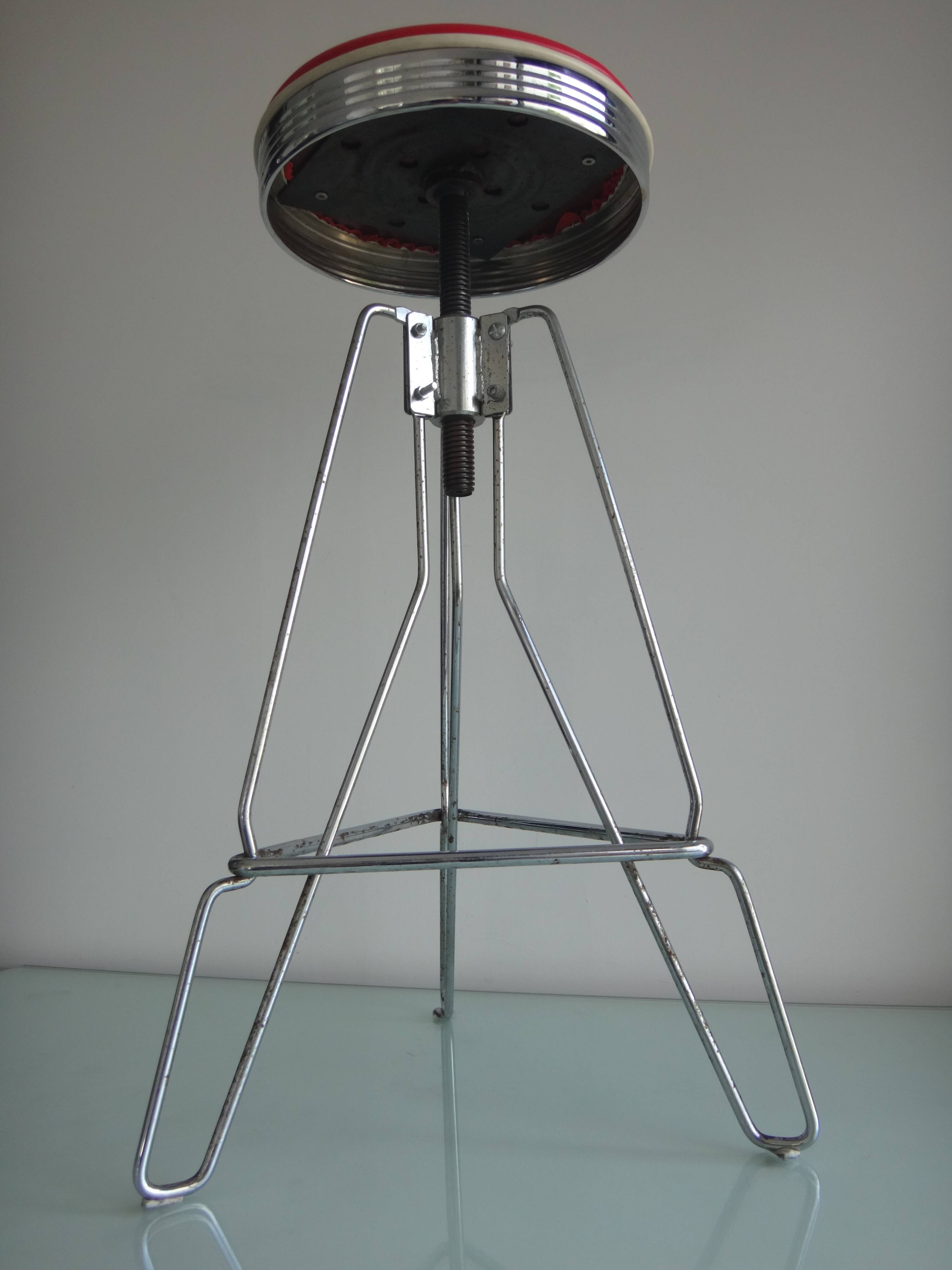 American bar stool 1980 tripod red leather