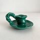 Vintage green ceramic candle holder with twisted handle