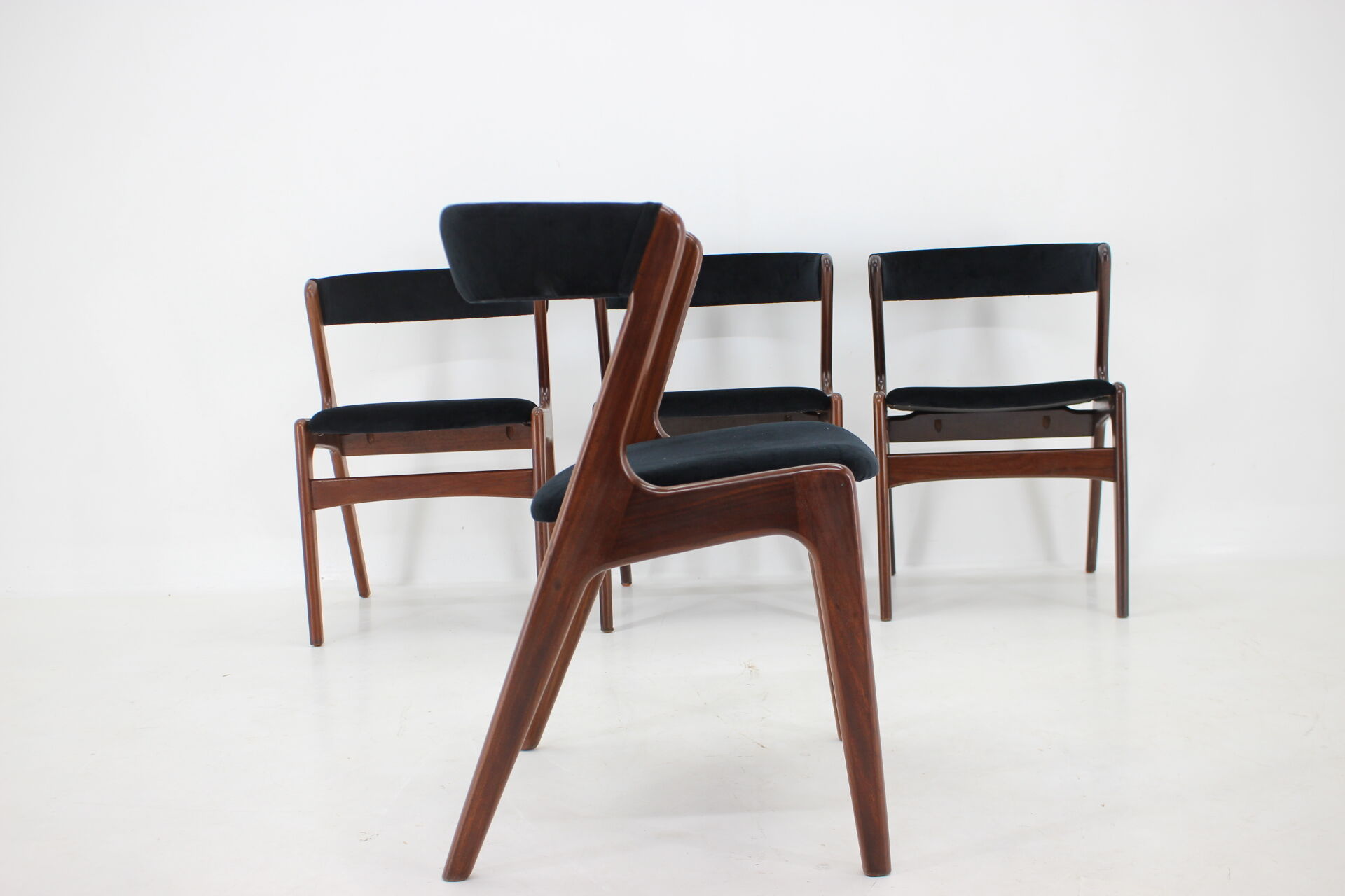 1960s Danish Teak Dining Chairs in Black Velvet