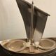 Gallia sailing art deco sailboat, in silver metal with Baccarat crystal salters