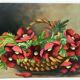 Tableau nature morte au panier de fleurs années 70