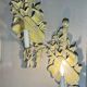 Walnut wood wall lamps, painted in yellow patina grey