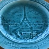 Cracked earthenware plate the Eiffel Tower