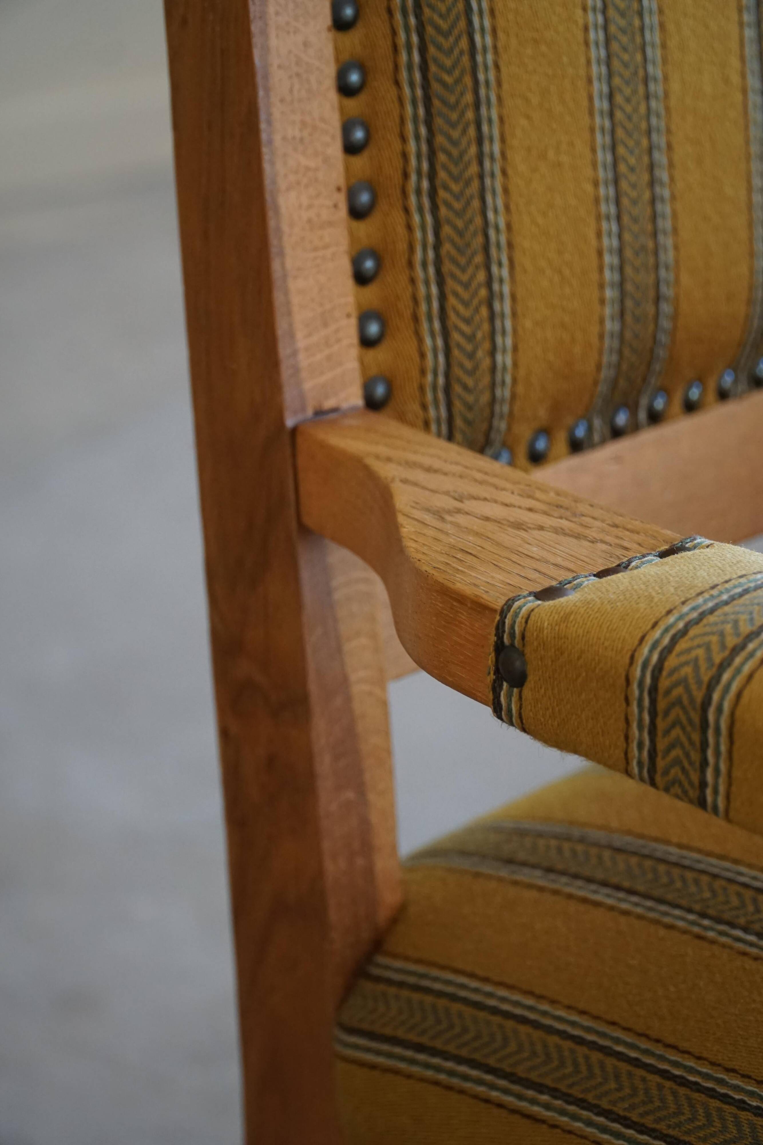 Pair of Art Deco armchairs in oak and fabric, Danish cabinetmaker, 1940s