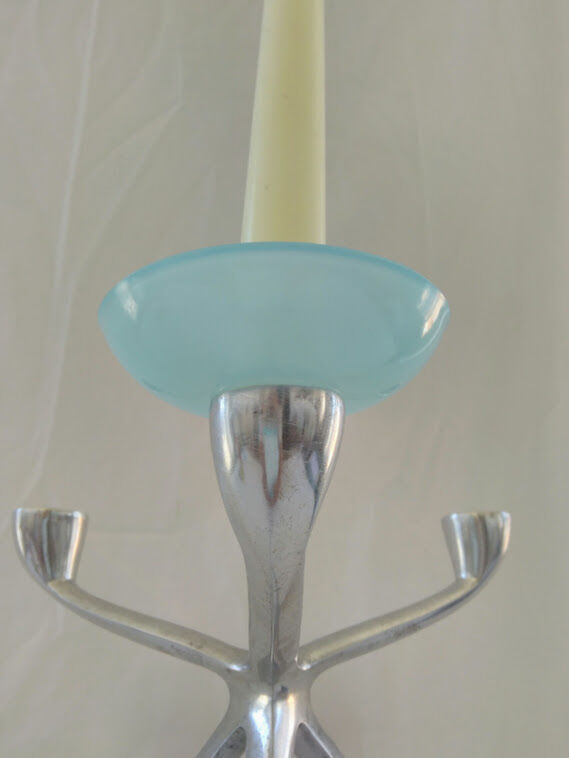 Chrome and blue seventies candlestick