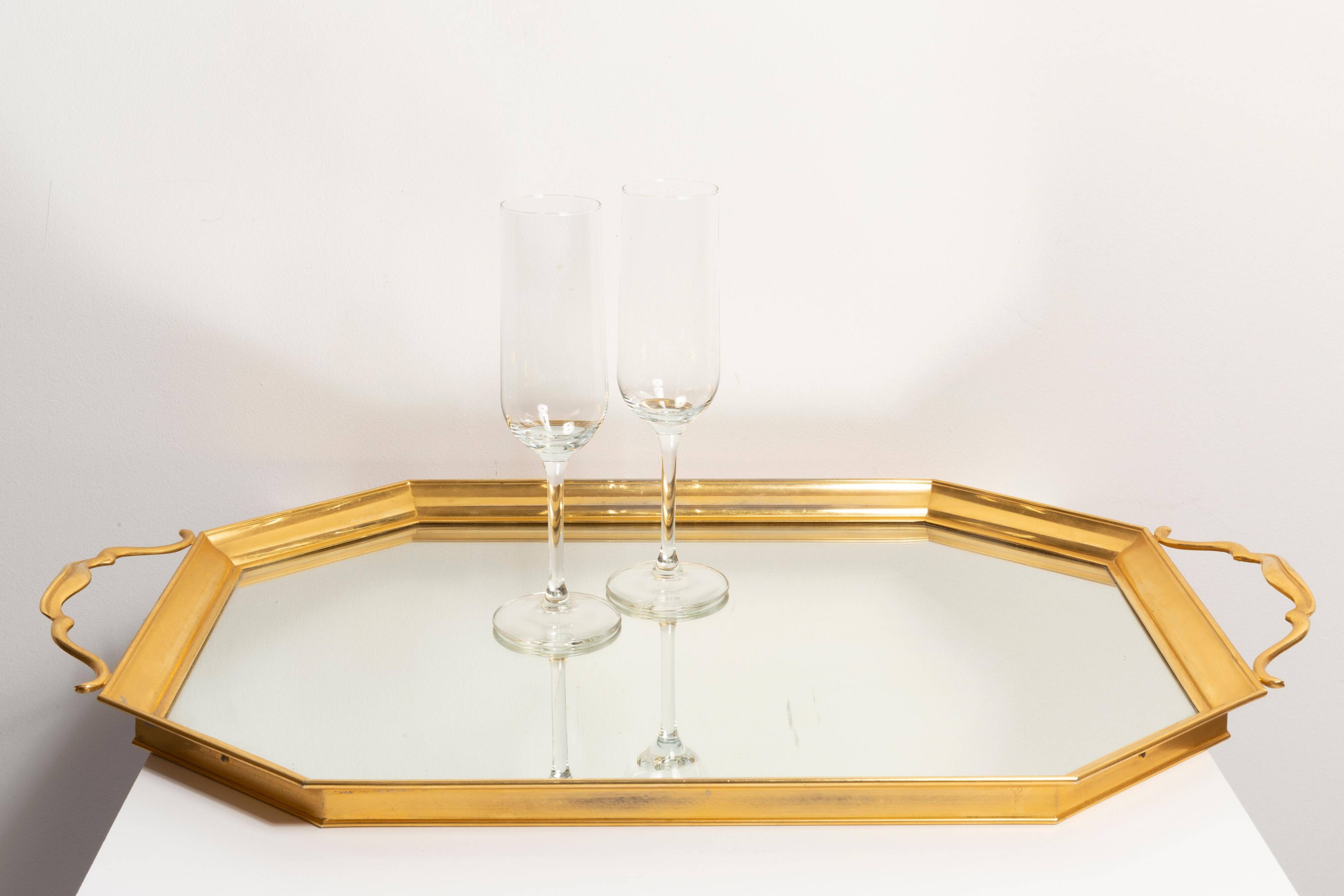 Vintage decorative plate in gold and mirror, Italy, 1960s