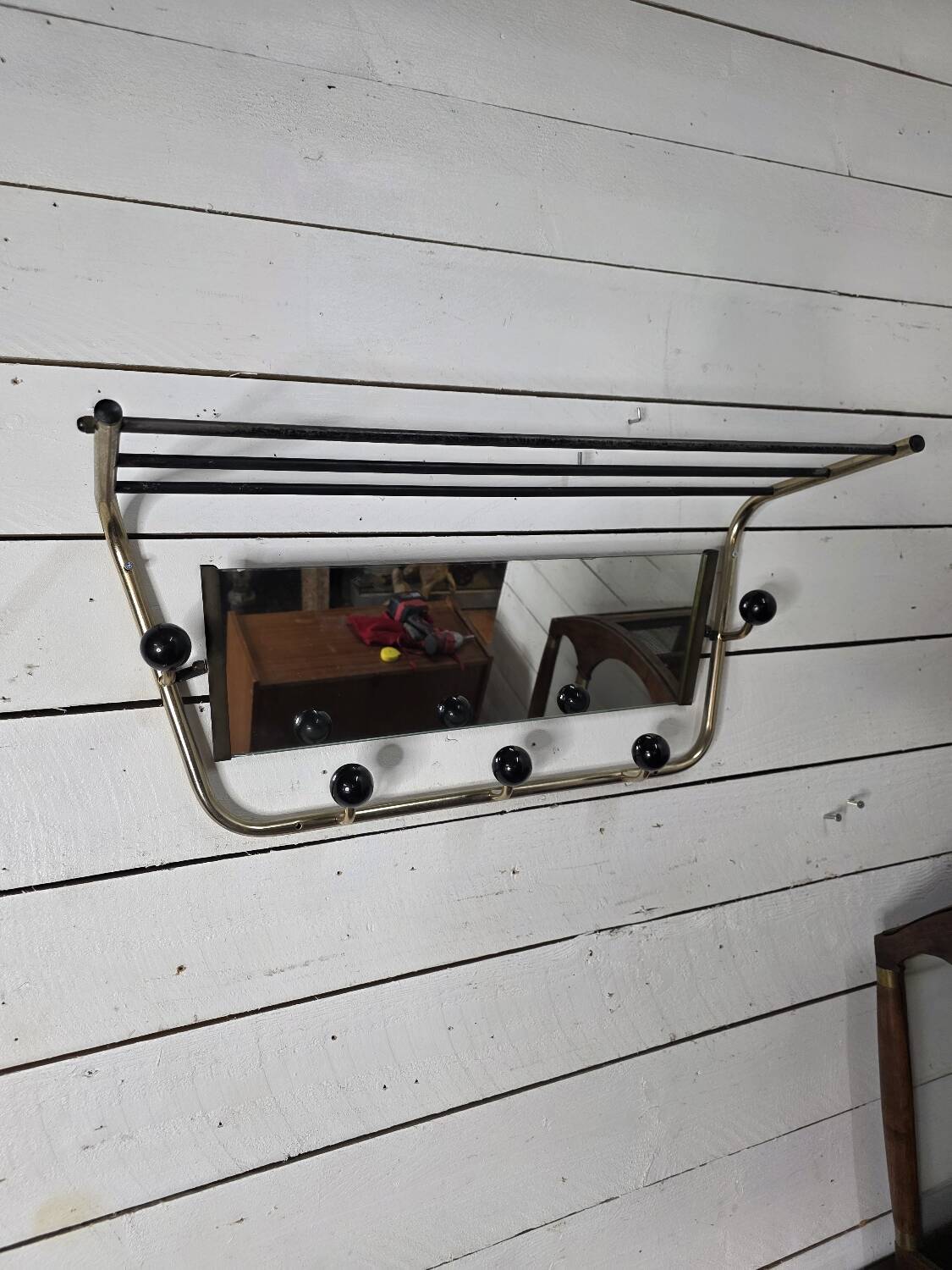 Vintage coat rack with pivoting mirror from the 60s