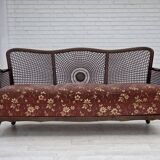 1950s, Danish 3-seater sofa, salmon/pink velour, furniture mesh.