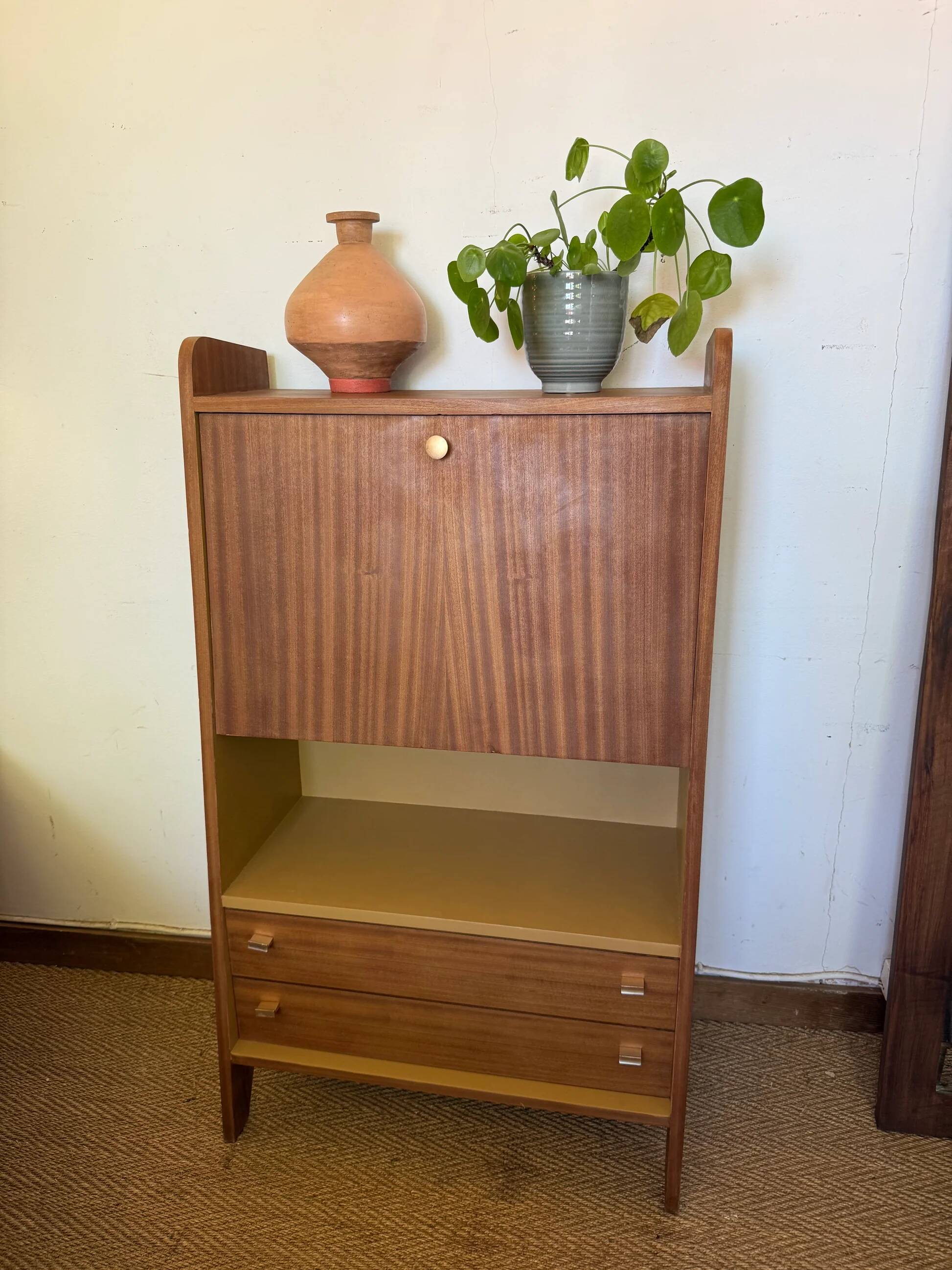 Secrétaire vintage compact placage acajou