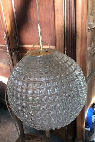 Lampe suspension boule holophane 1960 vintage