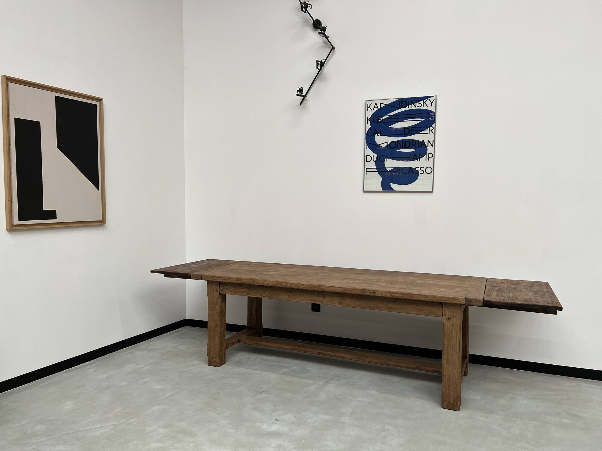 Large solid oak farm table with its extensions, 1950s