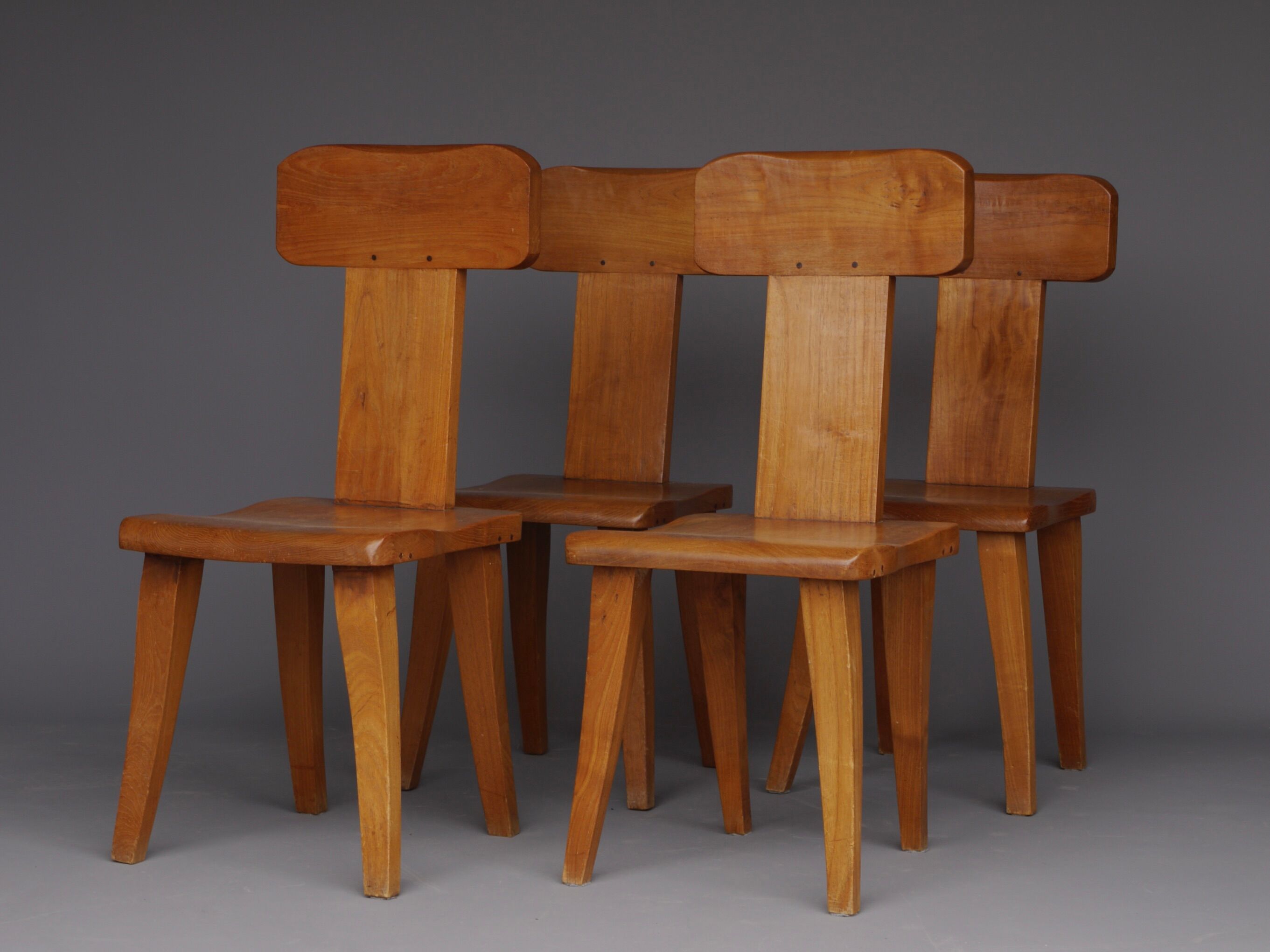 Brutalist elm wood dining chairs 1970s