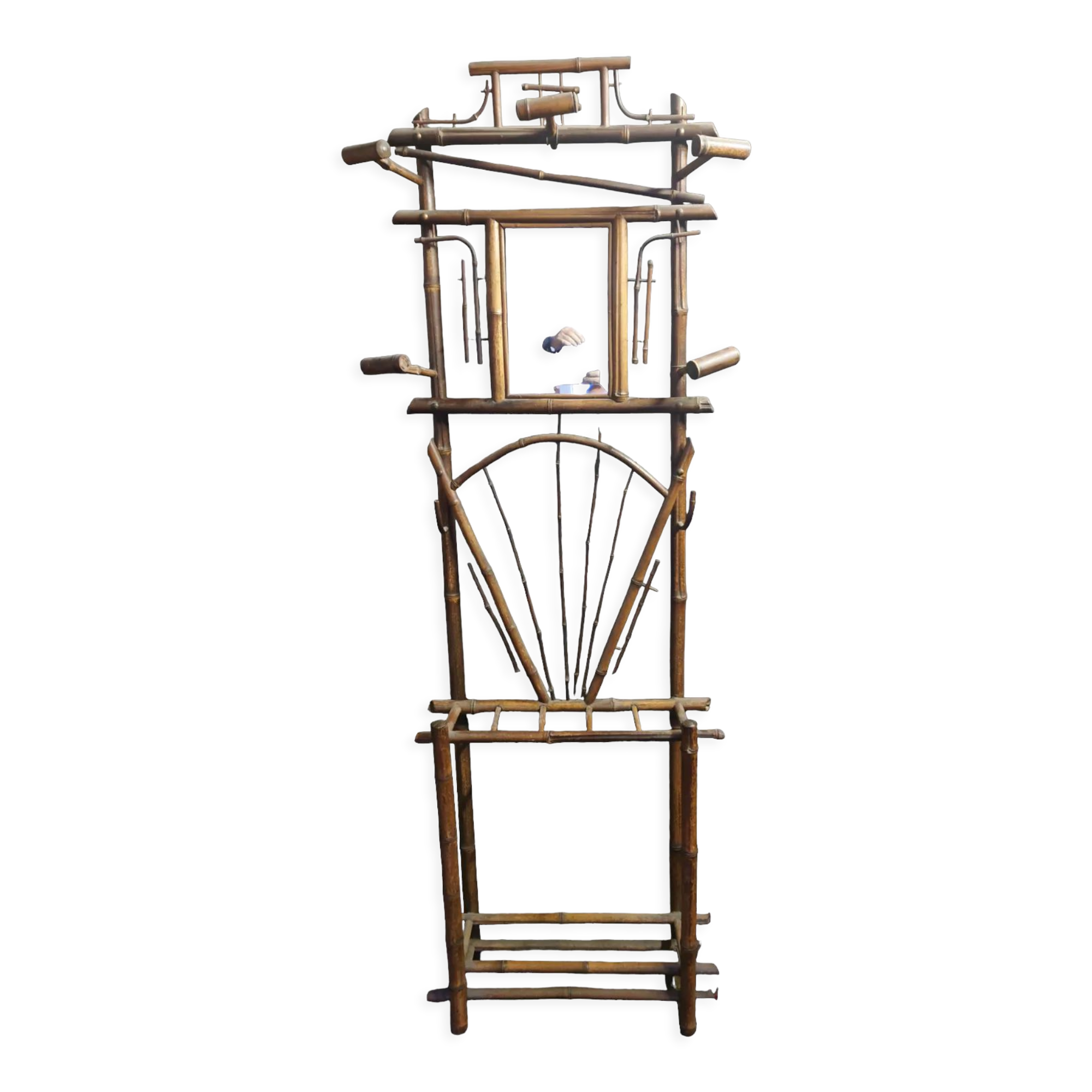 Bamboo coat rack with late nineteenth mirror