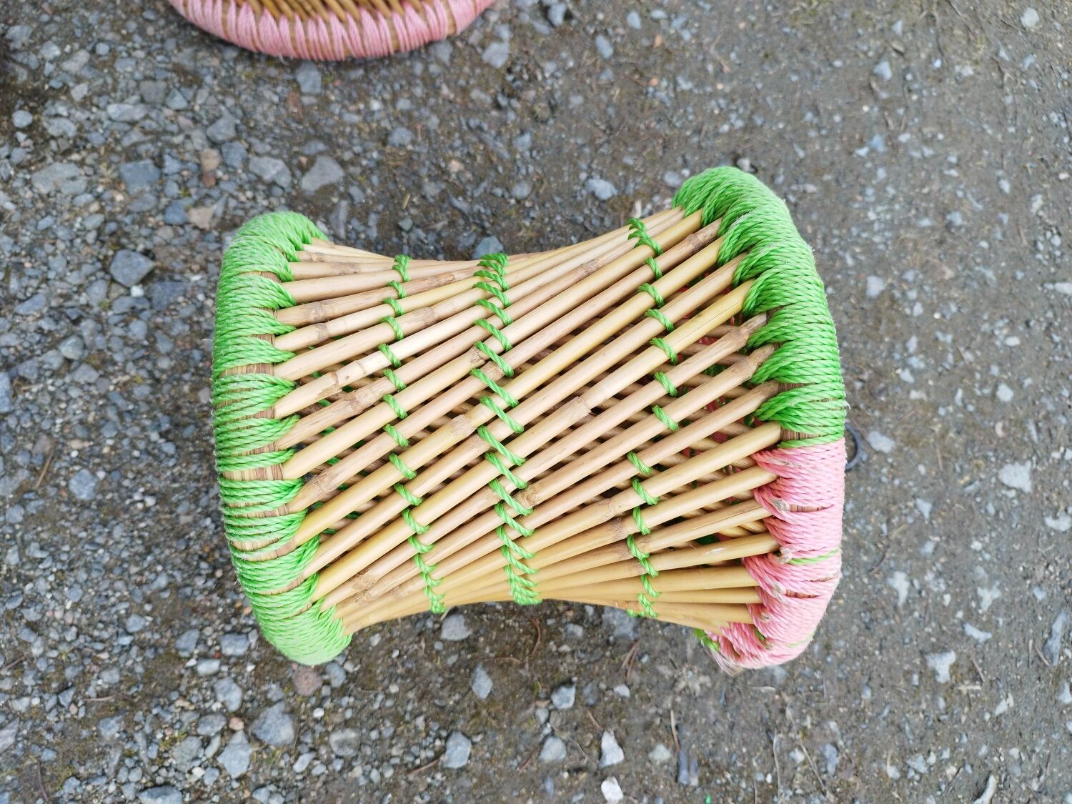 Armchair and stool set in bamboo and braided string