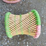 Armchair and stool set in bamboo and braided string
