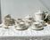 Vintage tea set in white porcelain with stripes, Moulin des Loups orcerame model "Richelieu"
