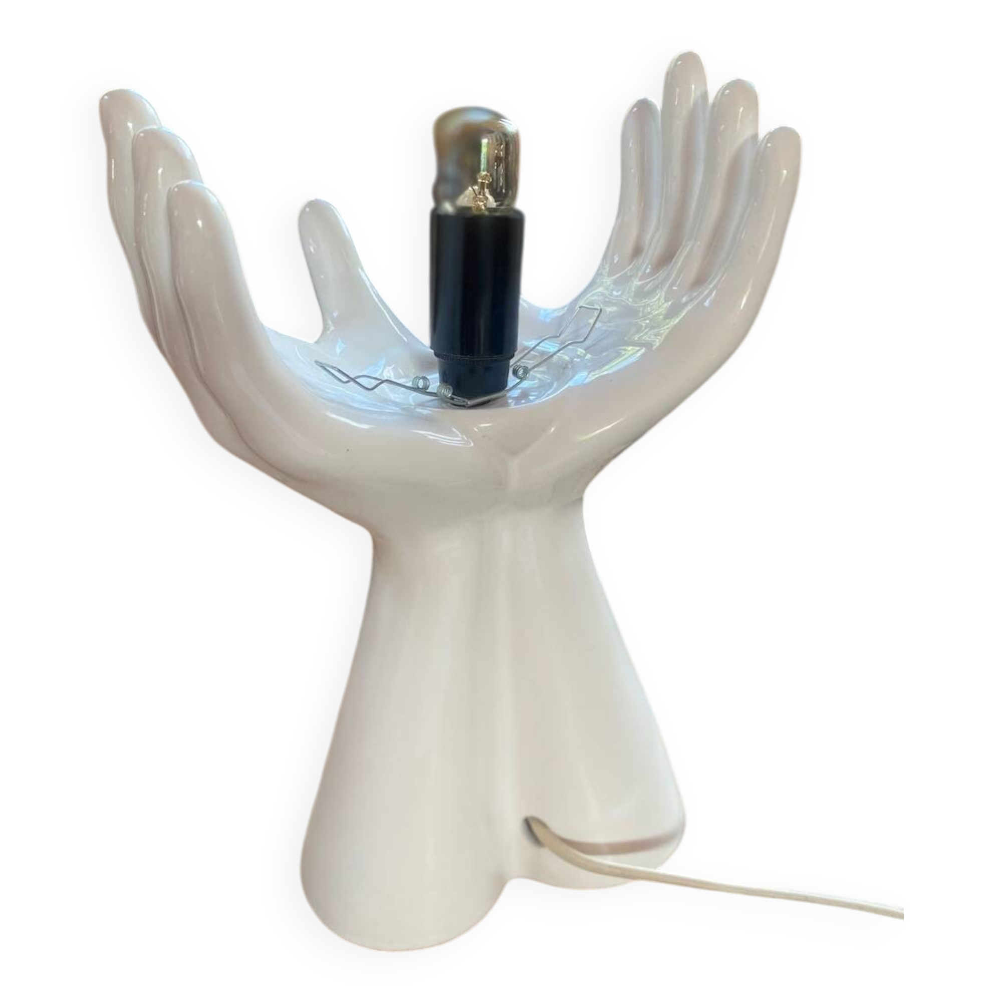 vintage ceramic and opaline hand lamp