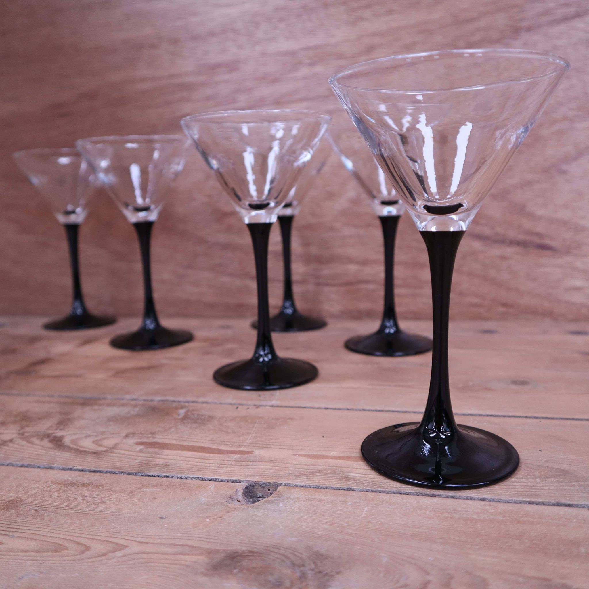 6 Luminarc vintage black stemmed cocktail glasses