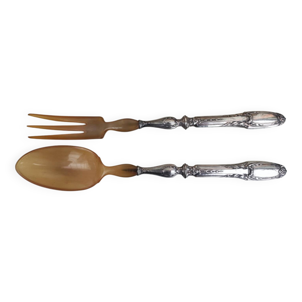 Couverts à salade en argent sterling et corne