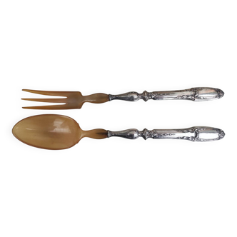Couverts à salade en argent sterling et corne