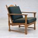 Fauteuil de salon scandinave des années 1970, laine verte pour meubles, bois de chêne massif.