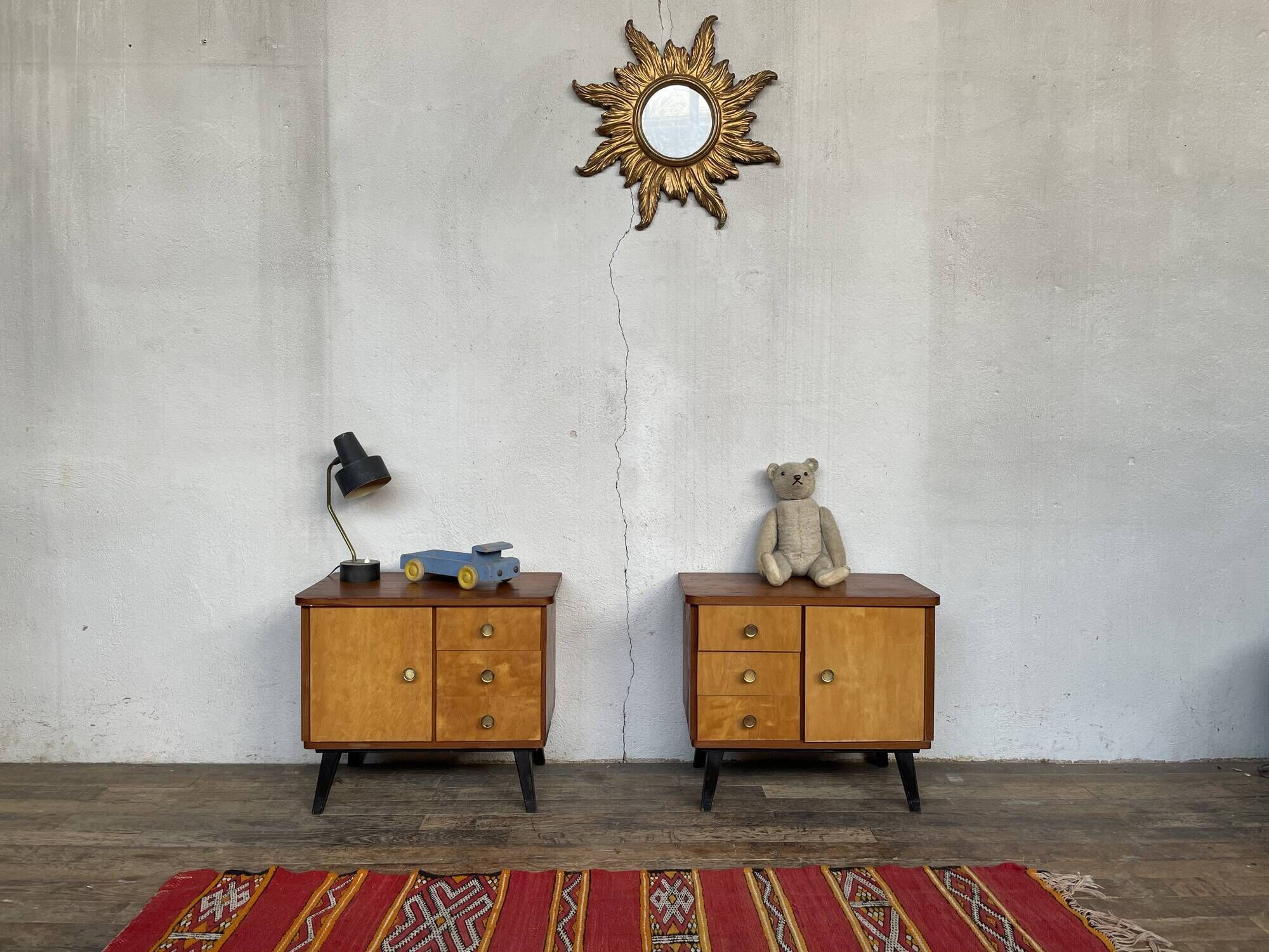 Pair of night table feet compass bedside end of vintage sofa old 1950 1960 retro