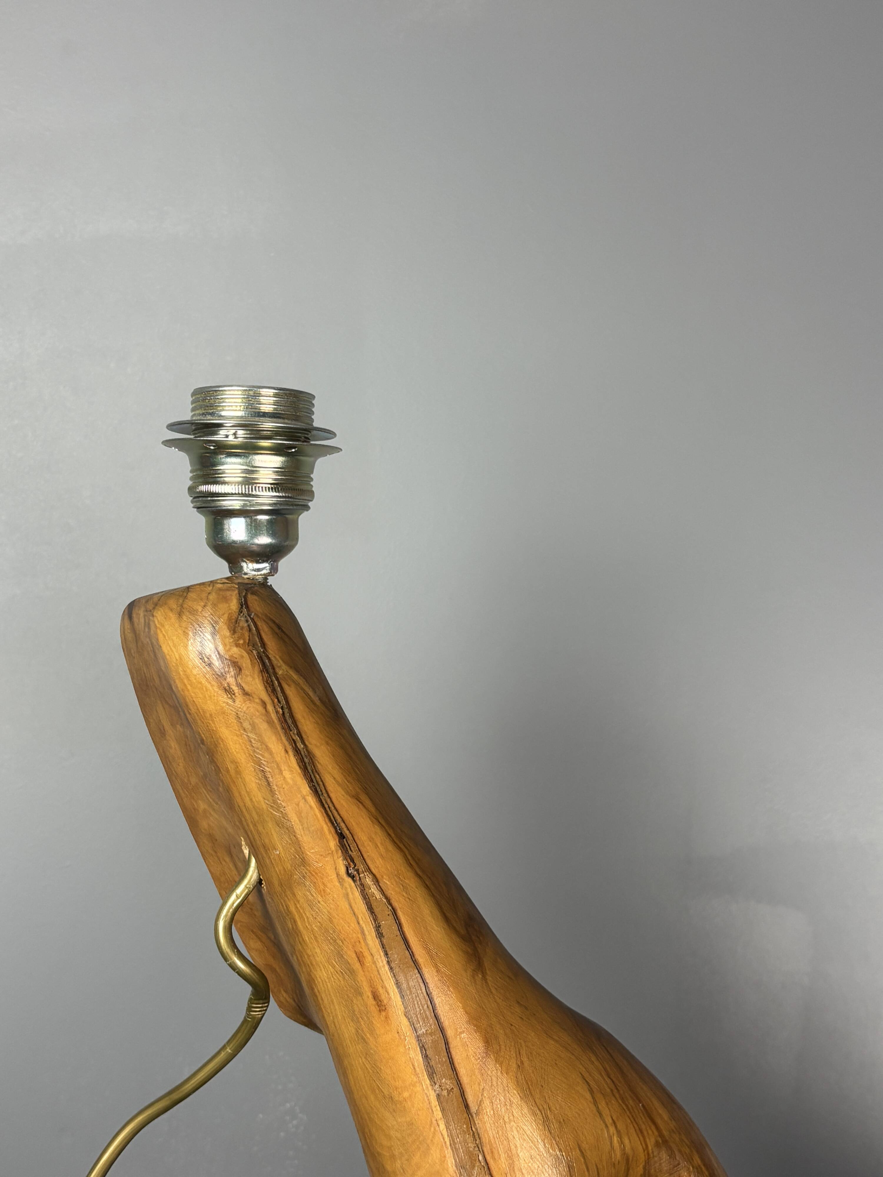 French midcentury brutalist olive wood table lamp, 1950s