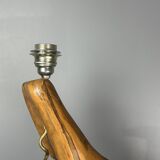 French midcentury brutalist olive wood table lamp, 1950s