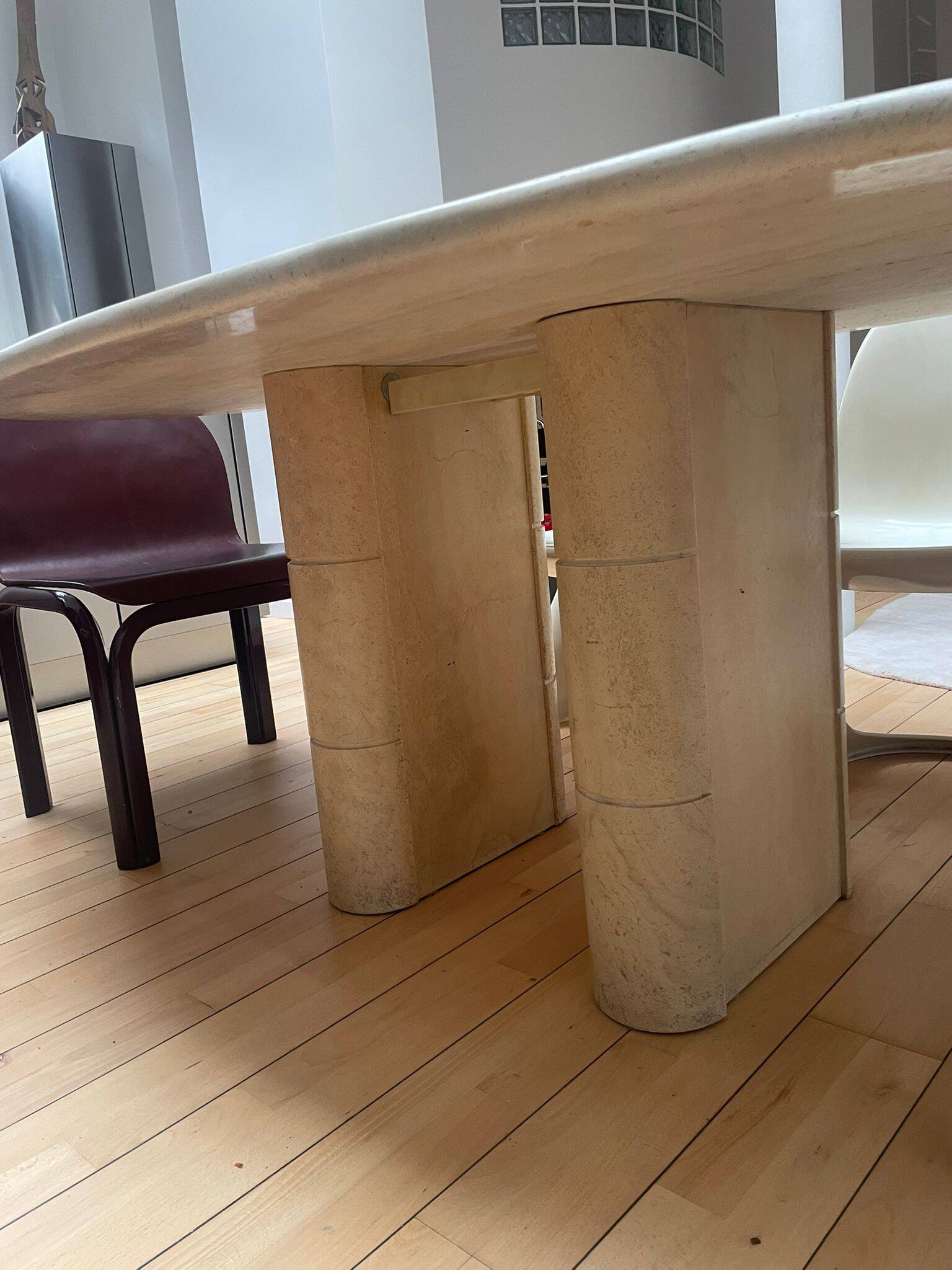 Vintage travertine table, Roche Bobois, France 1970