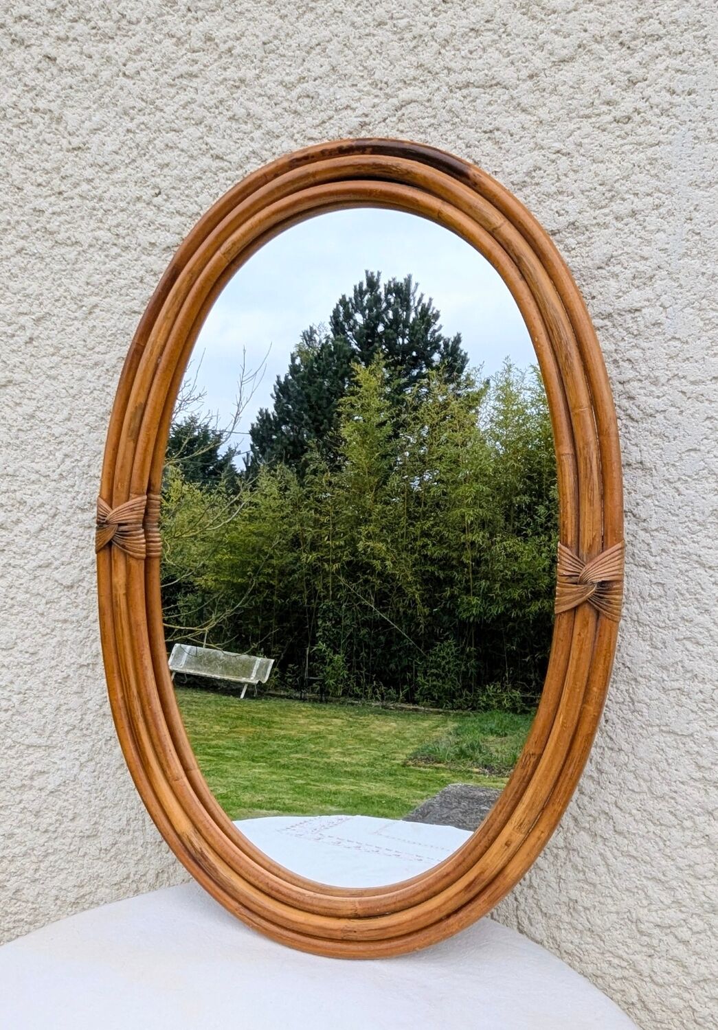 Large bamboo rattan mirror 70 80 Vintage 67 cm x 46 cm Excellent condition