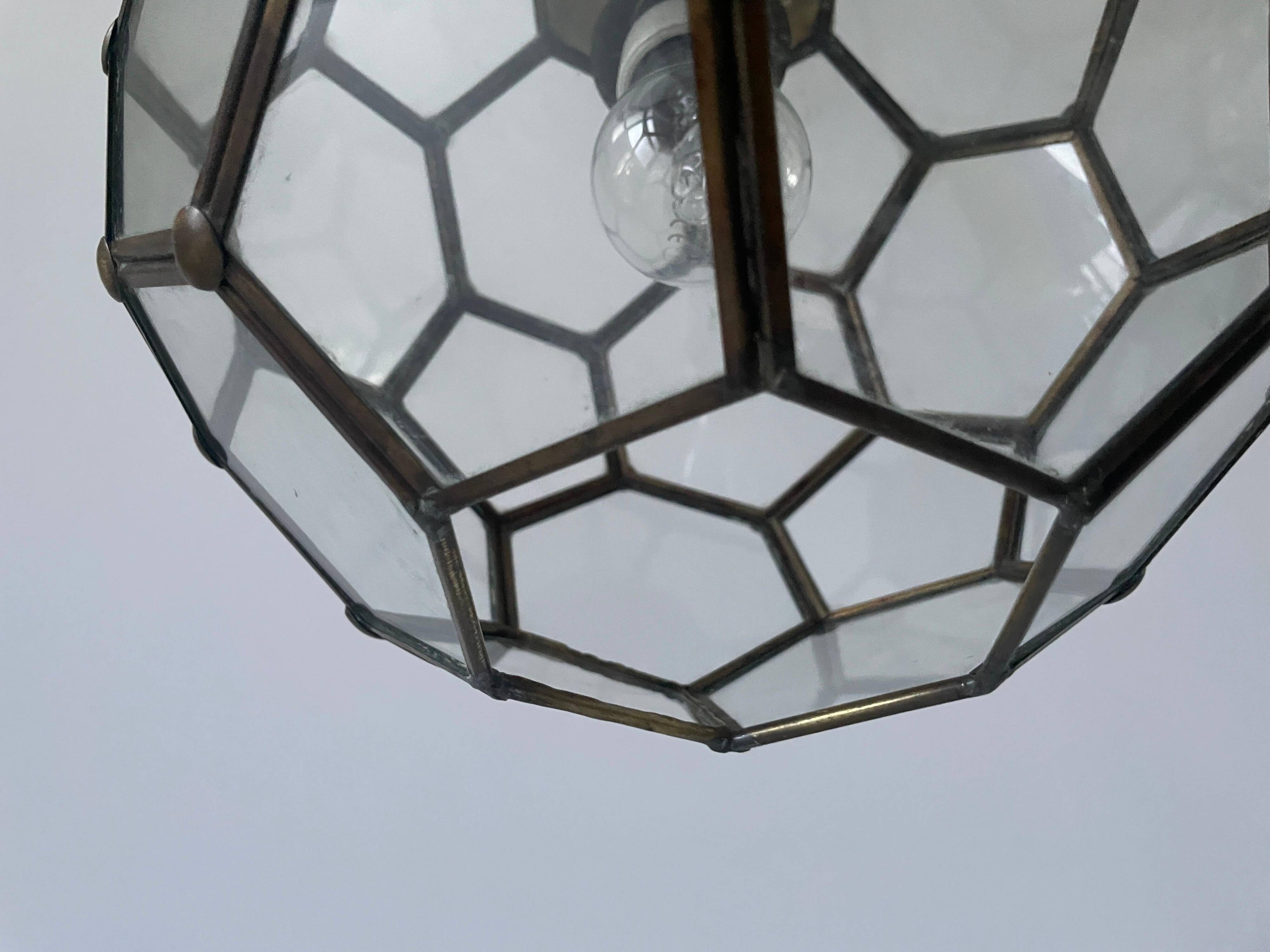 Italian Art Deco glass ceiling light in the shape of a honeycomb, 1950s, Italy.