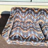 3-seater sofa + 2 vintage armchairs in multicoloured fabric retro design