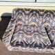 3-seater sofa + 2 vintage armchairs in multicoloured fabric retro design