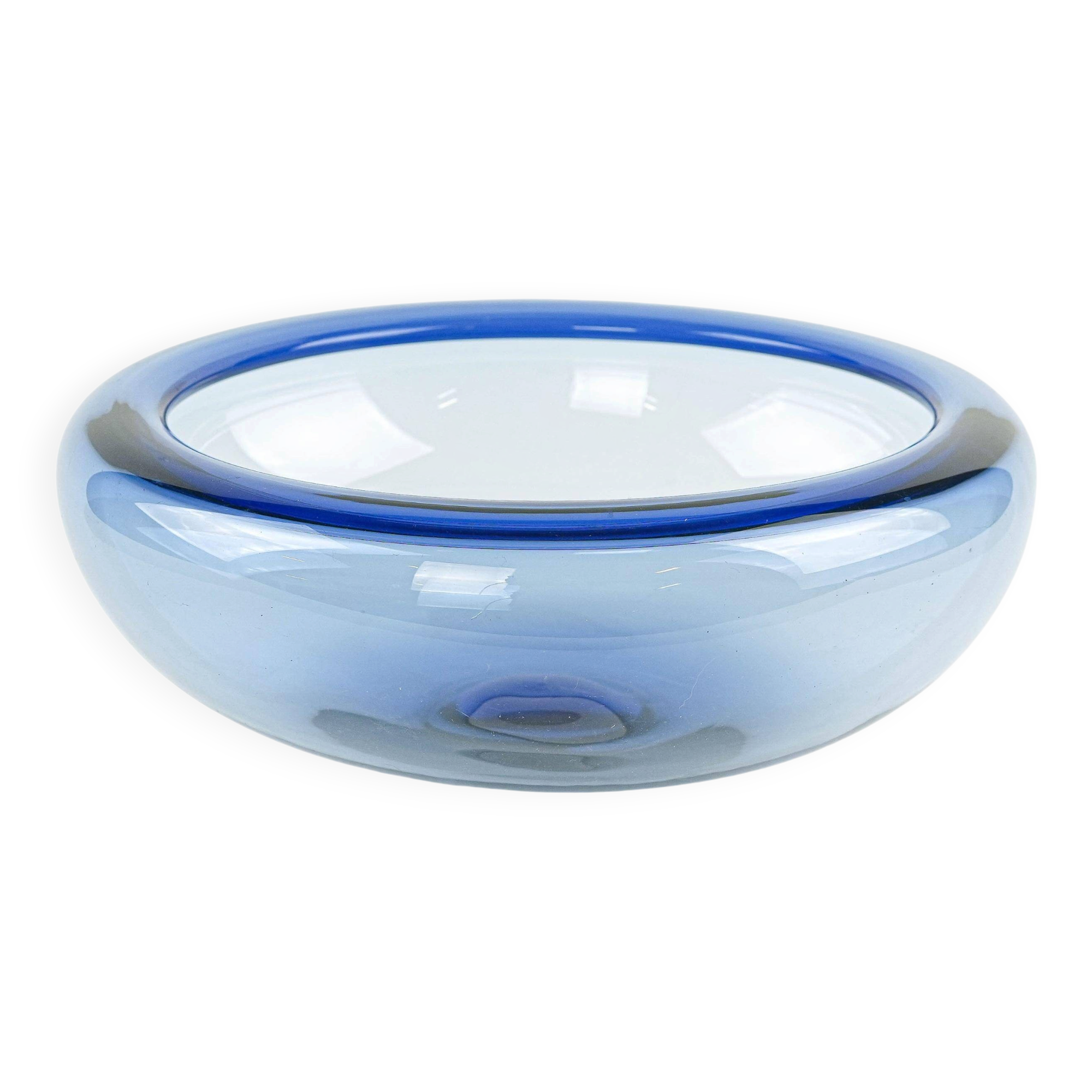 Blue glass bowl, Danish design, 1970s, manufactured by Holmegaard