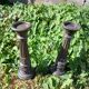 2 carved wooden candlesticks