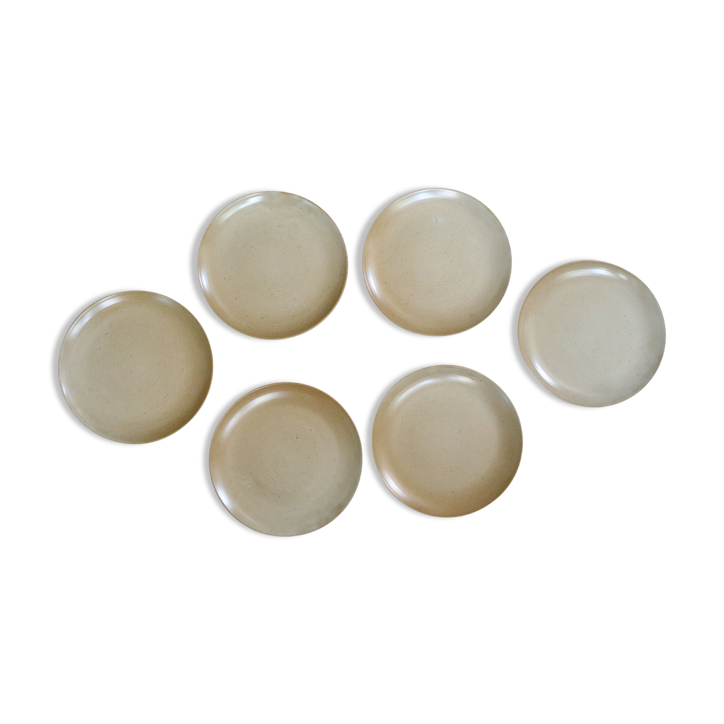 Set of 6 flat plates in sandstone, Sandstone village, vintage French