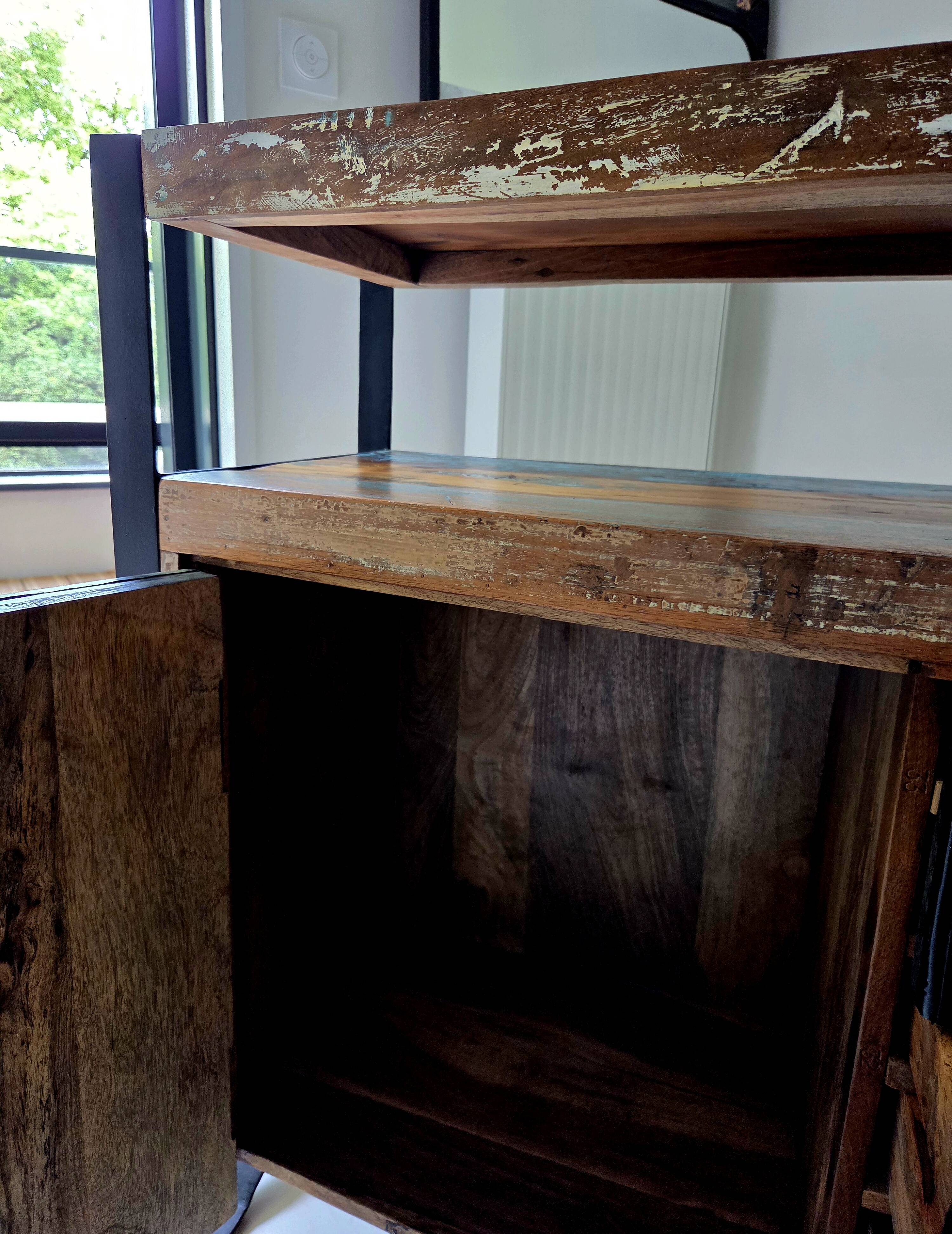 Multicoloured lacquered reclaimed wood buffet INDUSTRIAL